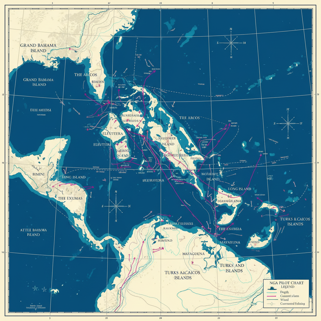 Nautical chart of the Bahamas archipelago showing the islands, cays, and surrounding waters
